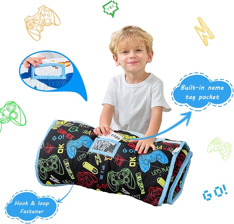 lasoftan Toddler Nap Mat with Pillow and Blanket, Extra Large Rolled Napping Mats,Slumber Bags for Boys Girls,Kids Sleeping Bag for Daycare, Preschool Travel Camping - Image 3